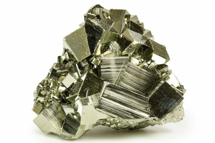 Gleaming Striated Cubic Pyrite Cluster - Peru #372791